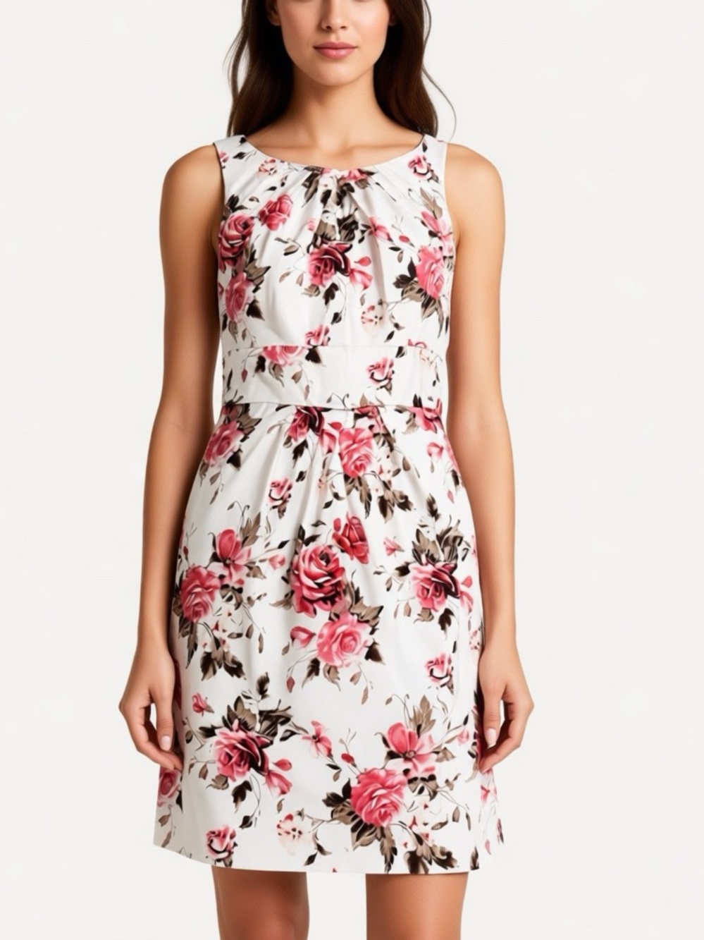 AGB White Mini Dress with Pink Rose Print